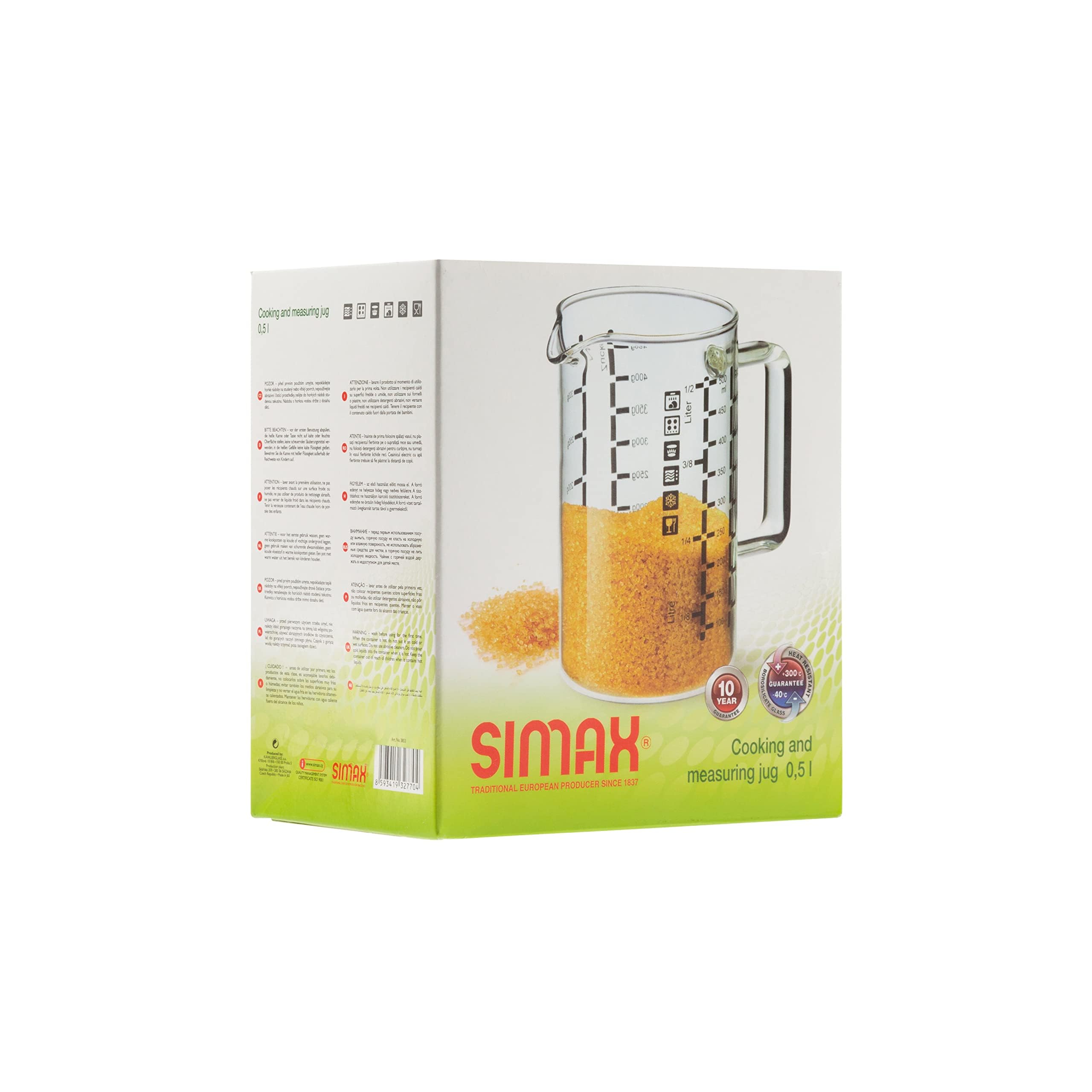 Simax Taza medidora de vidrio: tazas medidoras de vidrio de 16 onzas, taza medidora de litros, onzas y ml para líquido, tazas medidoras métricas de vidrio de borosilicato en gramos, mide harina y