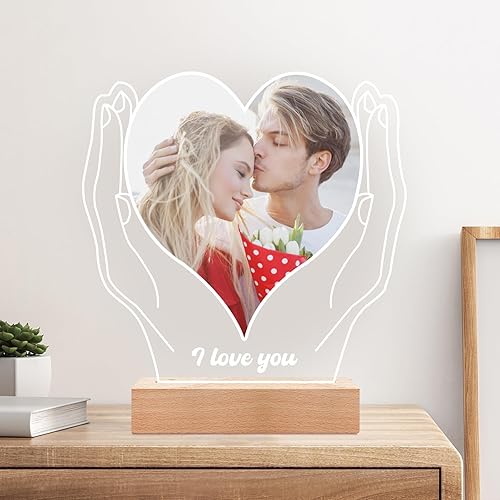 Miniatura 5 de Portarretratos personalizable con fotos, placa de acrílico con fotos y luz nocturna, regalo para parejas, mujeres y hombres, para el Día de San