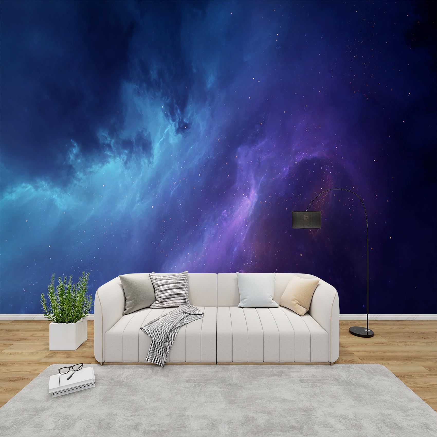 AevuCub Cosmic Wallpaper for Living Room - Outer Space Starry Sky Wall Murals for Bedrooms, Night Sky Galaxy Kids Playroom Wall Art, Non-Woven Photo Wallpaper 3D Effect, 450x315 cm