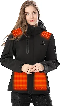 Venustas Women's Heated Jacket with Battery Pack 7.4V, Windproof Electric Insulated Coat with Detachable Hood Slim Fit