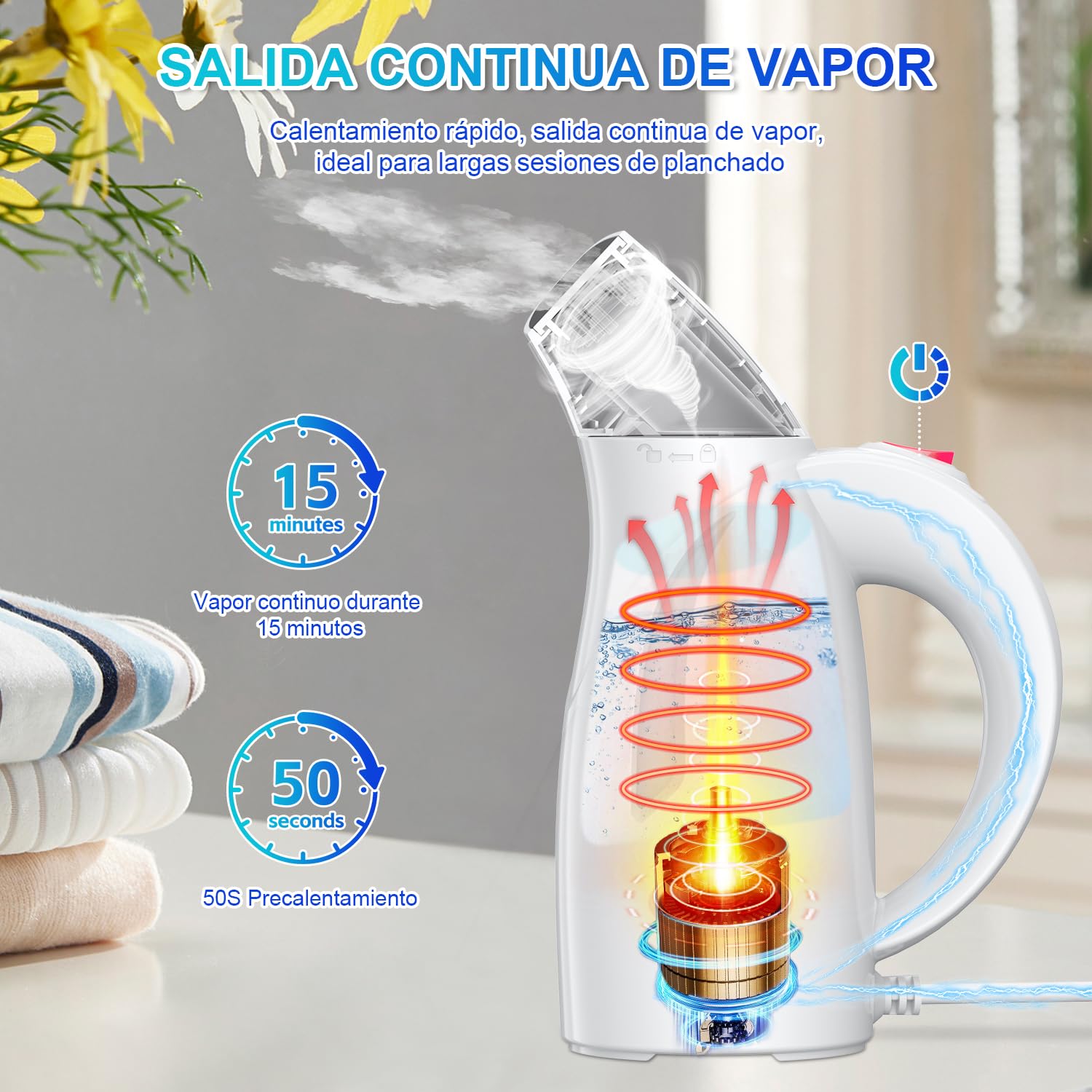 Onherm Plancha Vertical Vapor,140ML Cepillo de Vapor,Plancha Vapor 15 Minutos de Planchado Continuo de Ropa,Eliminación Rápida de Arrugas,Ideal Para Viajes,Hogar y Oficina