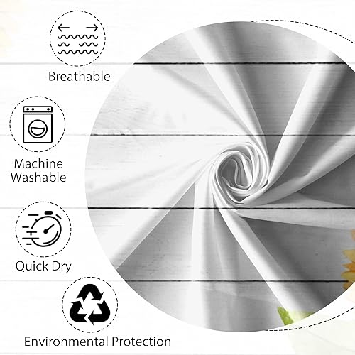 Miniatura 3 de Renaiss Cortina de ducha rústica de girasol de 60 x 72 pulgadas, flores amarillas de granja, mariposas en tablones de madera rústica, cortinas de