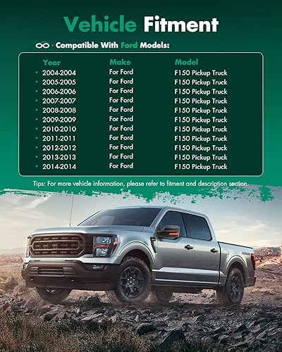 Miniatura 6 de SCITOO Ajuste para Ford para F150 Espejo de remolque con luces de charco, espejo retrovisor negro para Ford 2004-2014 para Ford para F150 con