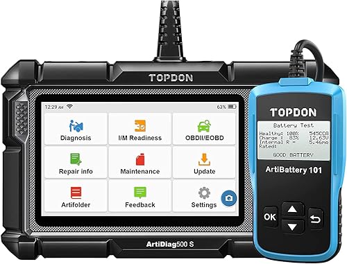 TOPDON AB101 - Probador de carga de batería de coche de 12 V, paquete con escáner OBD2 TOPDON herramienta de escaneo ArtiDiag500S atENGABSSRS