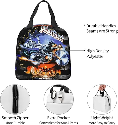 Miniatura 5 de Judas Rock Band Priest - Lonchera reutilizable para hombres y mujeres, lonchera aislada para adultos, bolsa de almuerzo con cierre de cremallera,