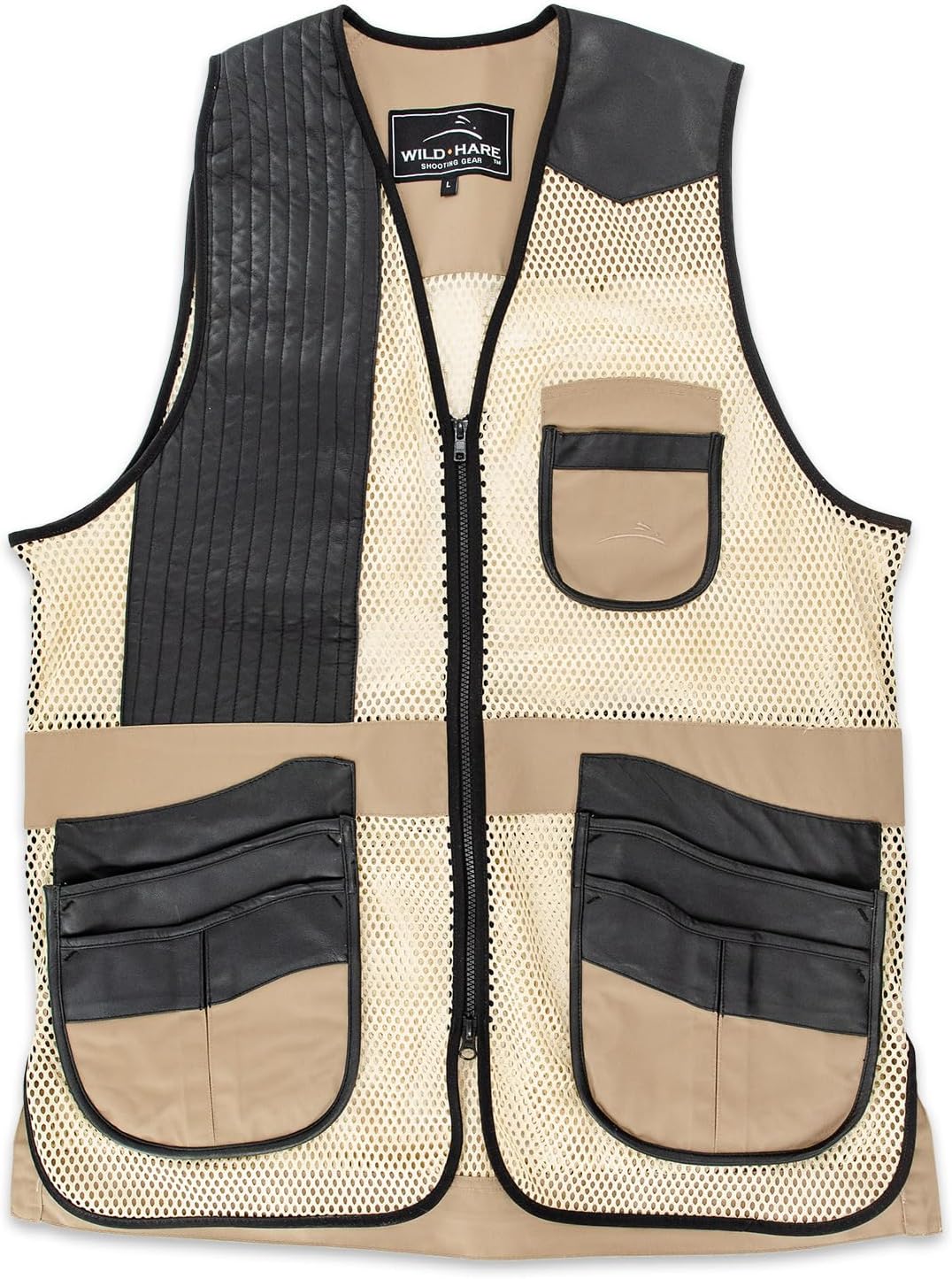 Wild Hare Shooting Gear Range Vest - Khaki with Black Leather