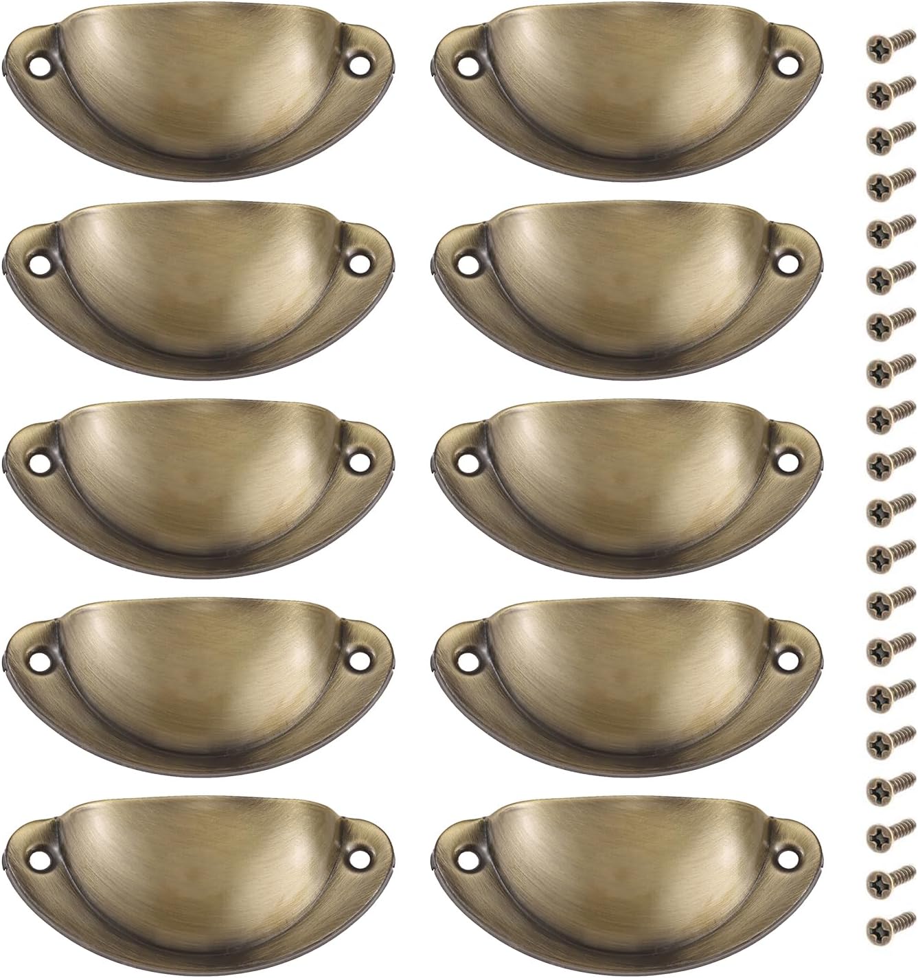 Yetaha 10PCS Brushed Nickel Cup Handles, Antique Brass Cabinet Pulls for Drawer Dresser Cupboard Kitchen Furniture Decoration, with Screws (Brushed Brass)
