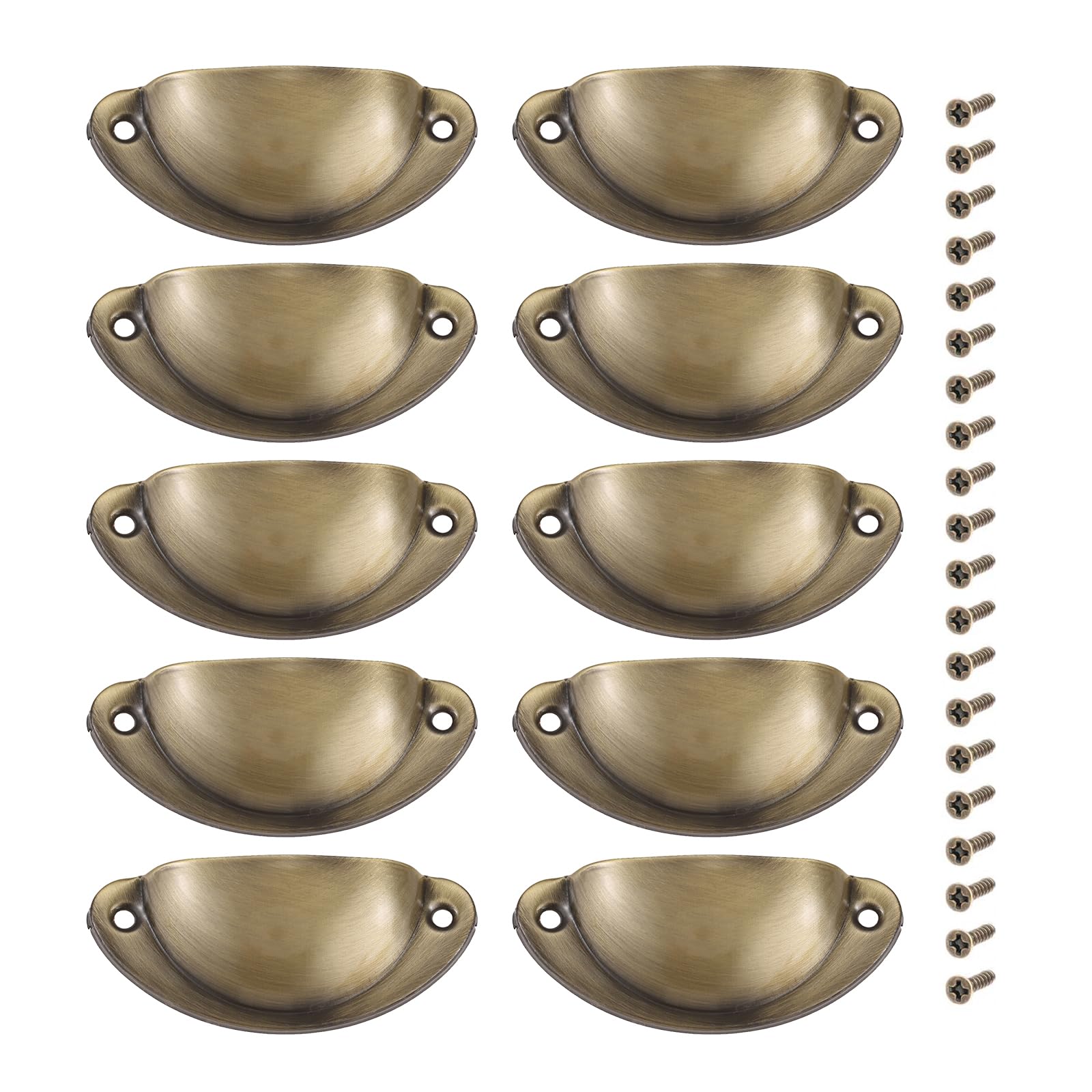 Yetaha 10PCS Brushed Nickel Cup Handles, Antique Brass Cabinet Pulls for Drawer Dresser Cupboard Kitchen Furniture Decoration, with Screws (Brushed