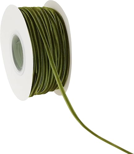 Mayreel Cinta de terciopelo de musgo de 18 de pulgada, cinta fina de terciopelo vintage, cinta estrecha verde oliva de 18 pulgadas para invitaciones
