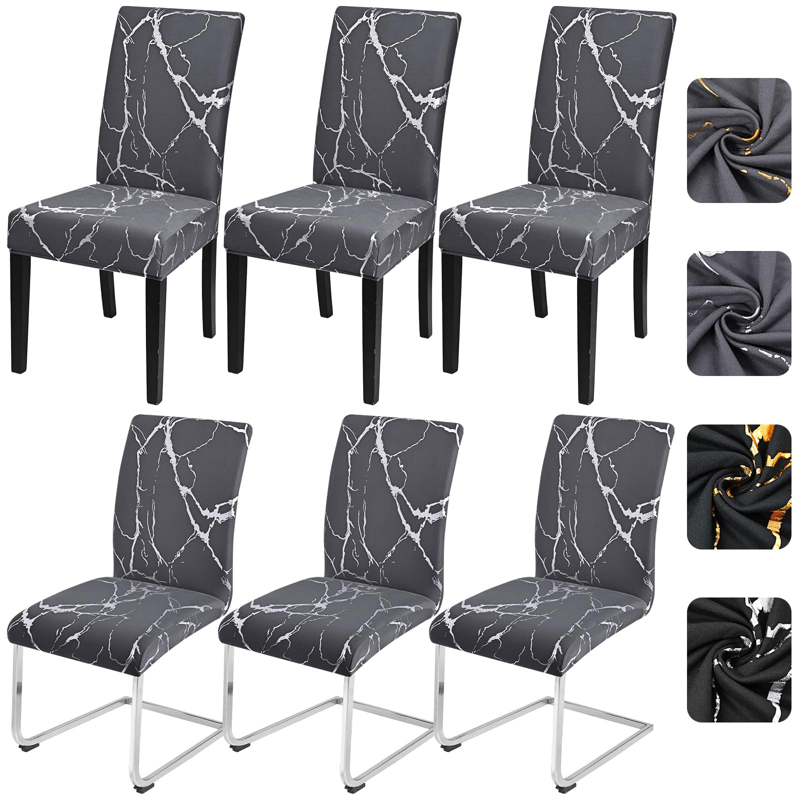 Alishomtll Dining Chair Covers Set of 6, Stretch Chair Slipcovers for Dining Chairs, Elastic Removable Washable Dining Room Chair Protector for Kitchen Banquet Hotel (Grey Silver 6 pcs) โ image 1