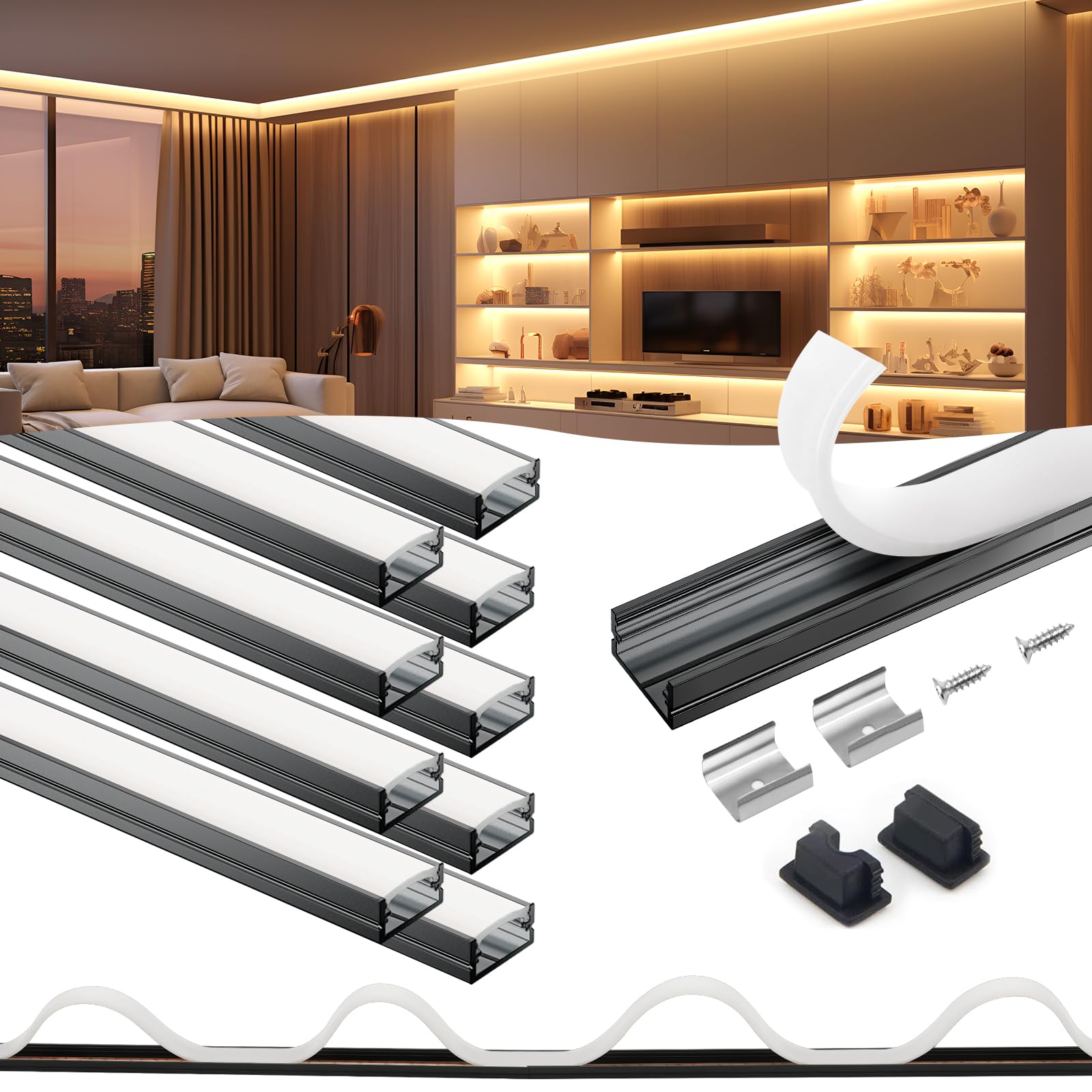 VST 20pack 3.3ft LED Channel, U Shape Led Diffuser Channel, LED Aluminum Channel System with Milky Cover, End Caps and Mounting Clips, Aluminum Profile for LED Strip Light Very Easy Installation — Amazon image 20