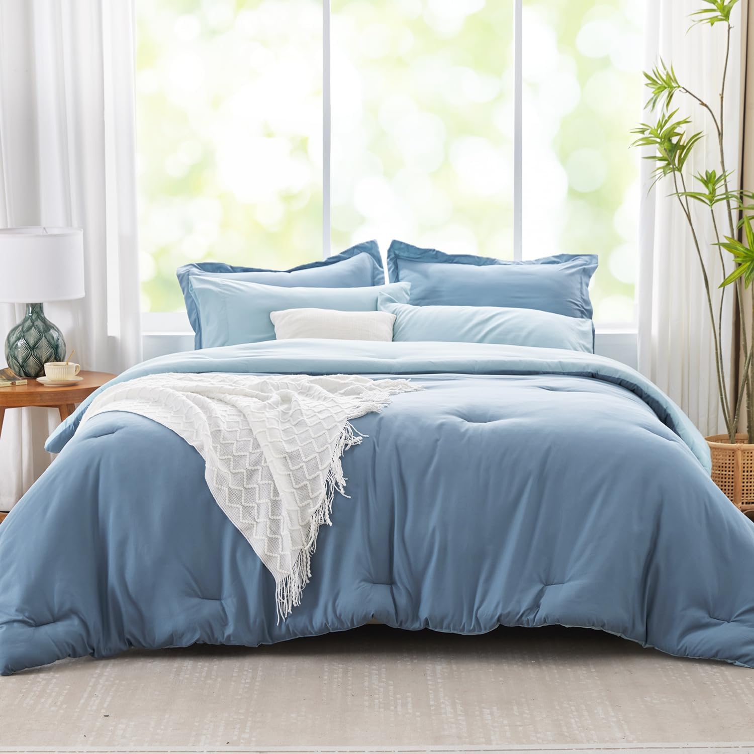 Navy Blue Comforter Reversible Bedding Set, 5-Piece Soft Bed-in-a-Bag With Comforter, Sheets, Pillowcase & Sham - Boho All Seasons Twin/Dbl XL - Image 6