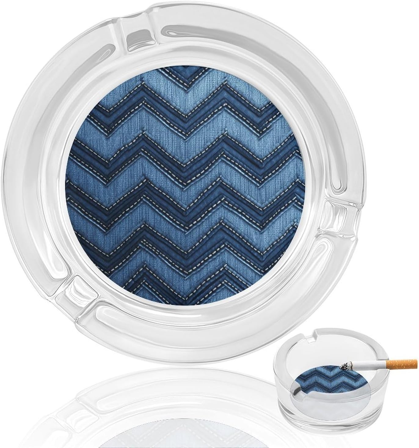 Glass Ashtrays Gradient Blue Denim Round Ash Tray for Cigarette Cigar Decorative Ashtray for Home Office Patio Outdoor