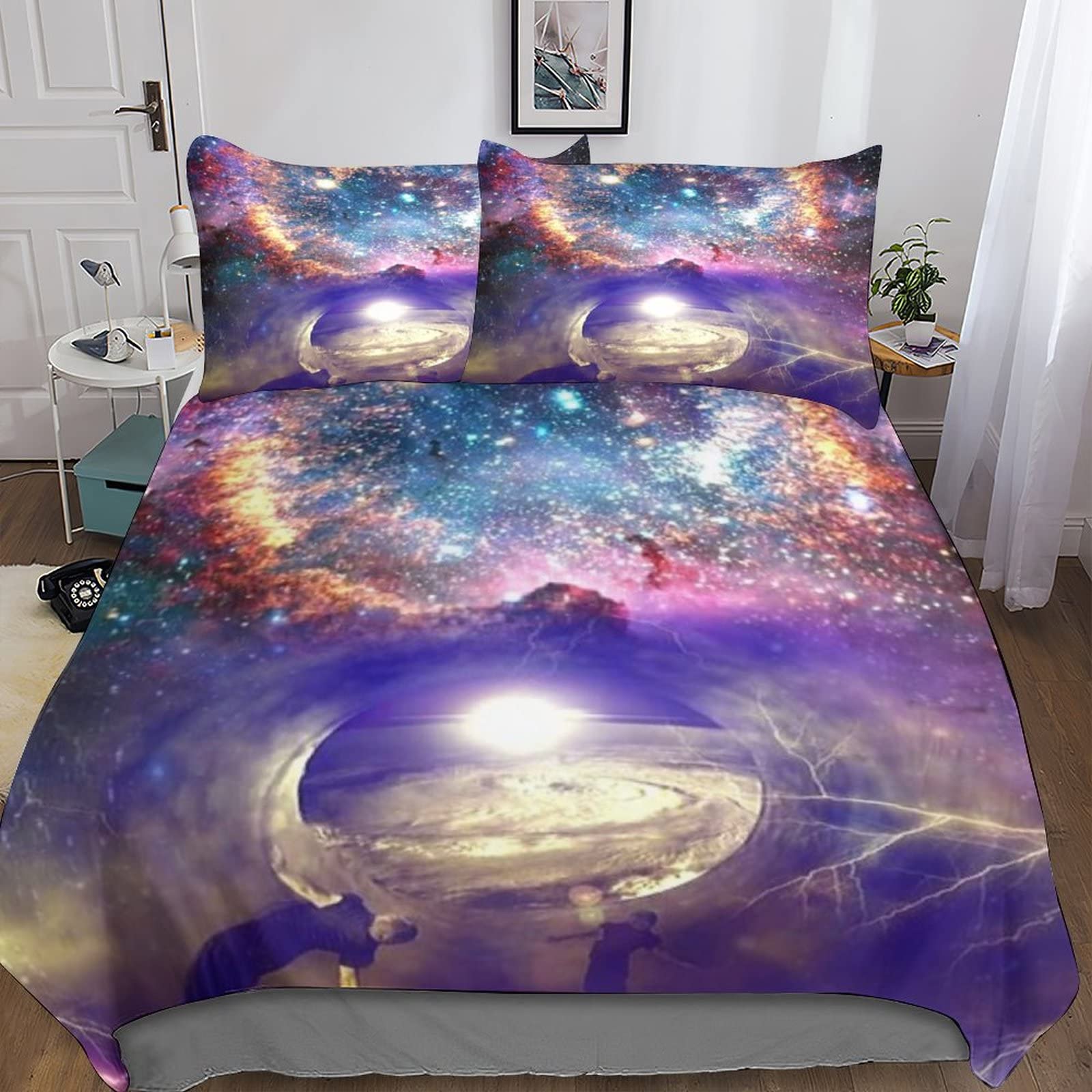 Housse de couette galaxie 3D zippée en microfibre douce pour un lit double sans plis ni repassage