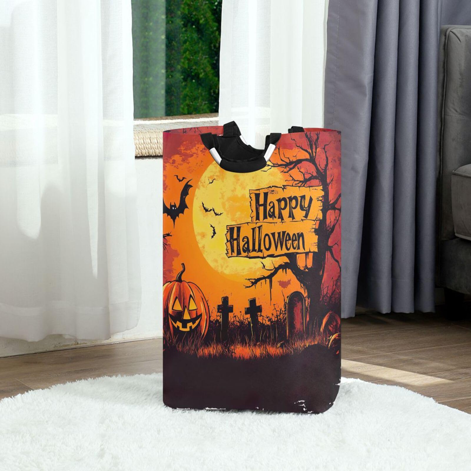 Jihqo Laundry Hamper Basket Halloween House Moon Collapsible Nursery Storage Bin Waterproof Clothing Baskets for Home Bedroom Bathroom Washing Room