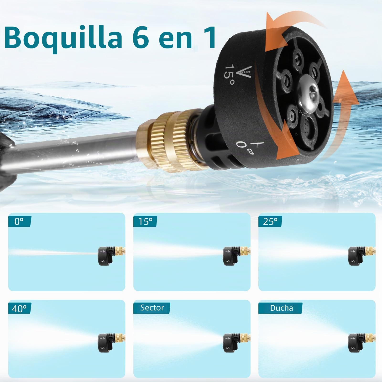 Hidrolimpiadora de Alta Presion 62 Bar,Pistola de Agua a Presión con Boquilla 6 en 1,Manguera 5M,Hidrolimpiadora Bateria con 2 x 3.0Ah Baterías,Hidrolimpiadoras Portátil para Coche y Jardín