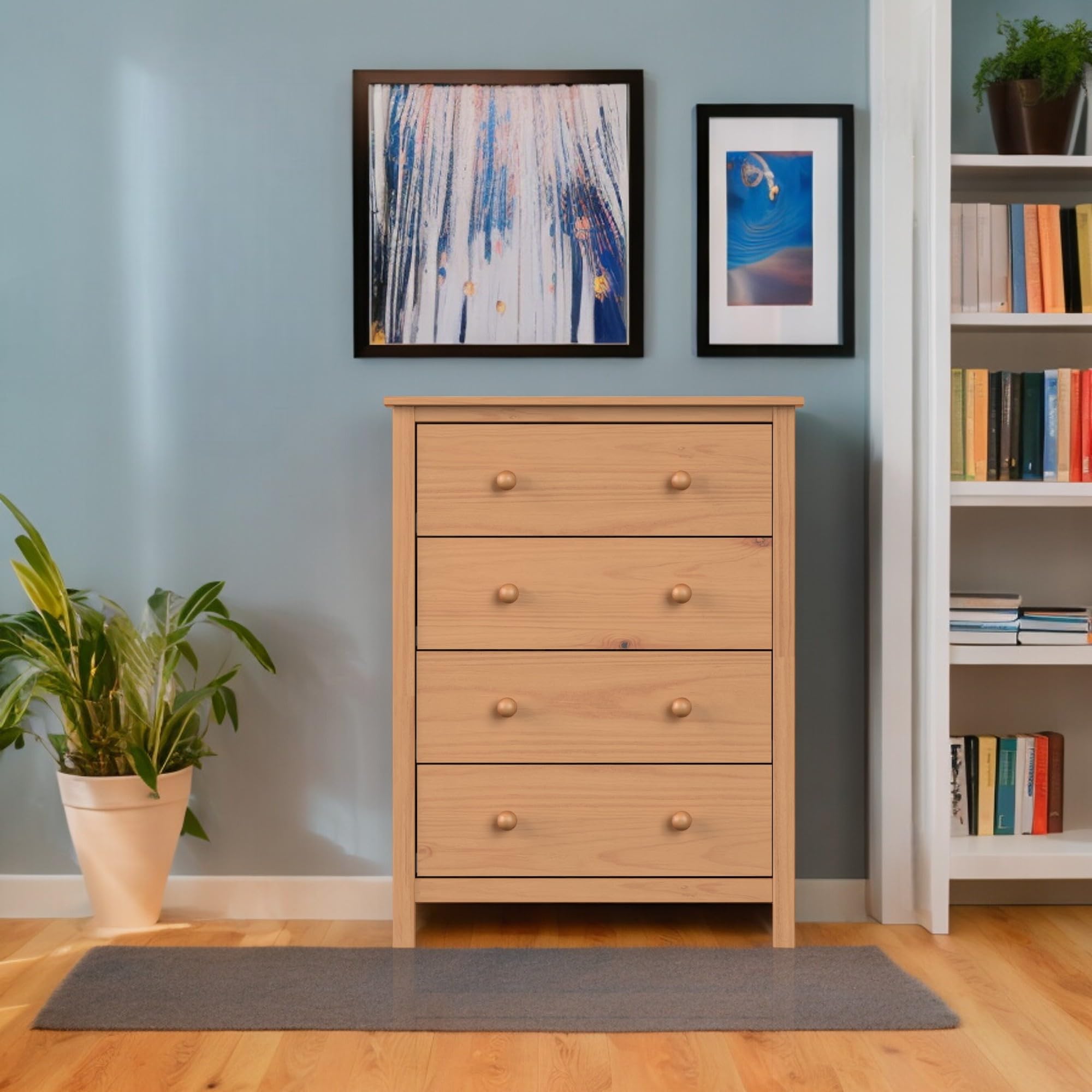 From the Tree Furniture Solid Wood 4-Drawer Dresser – Pine Chest for Bedroom Clothes Storage – Modern Design, Easy Assembly