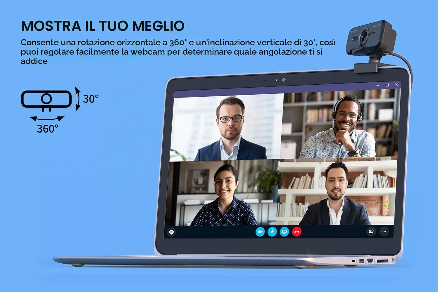 CREATIVE Live! Cam Sync 1080p V2 Full HD Webcam USB grandangolare con disattivazione automatica dell'audio e riduzione del rumore per videochiamate, doppio microfono integrato, per zoom, Skype