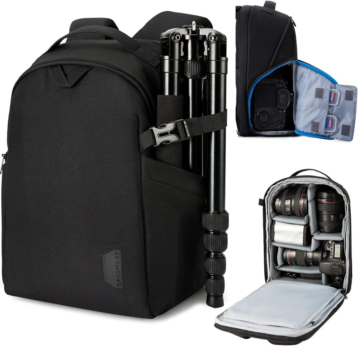 Small Camera Bag Backpack, DSLR SLR Camera Case Fits 13.3 Inch Laptop, Waterproof Photography Backpacks with Rain Cover Tripod Holder for Women Men, Black