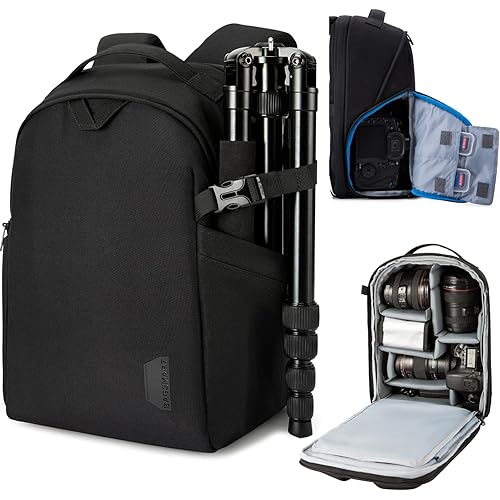 BAGSMART Camera Backpack, DSLR SLR Camera Bag Fits up to 13.3 Inch Laptop Water Resistant with Rain Cover, Tripod Holder for Women and Men, Black