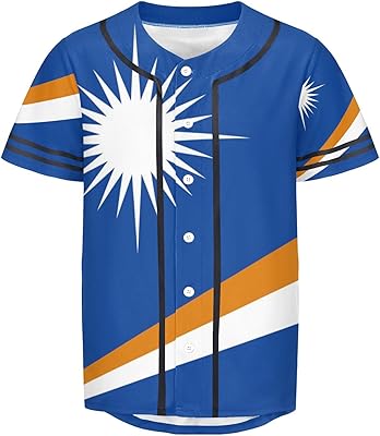 Vnurnrn Marshall Islands Flag Mens Baseball Button Down Jersey Hipster Hip Hop T Shirts