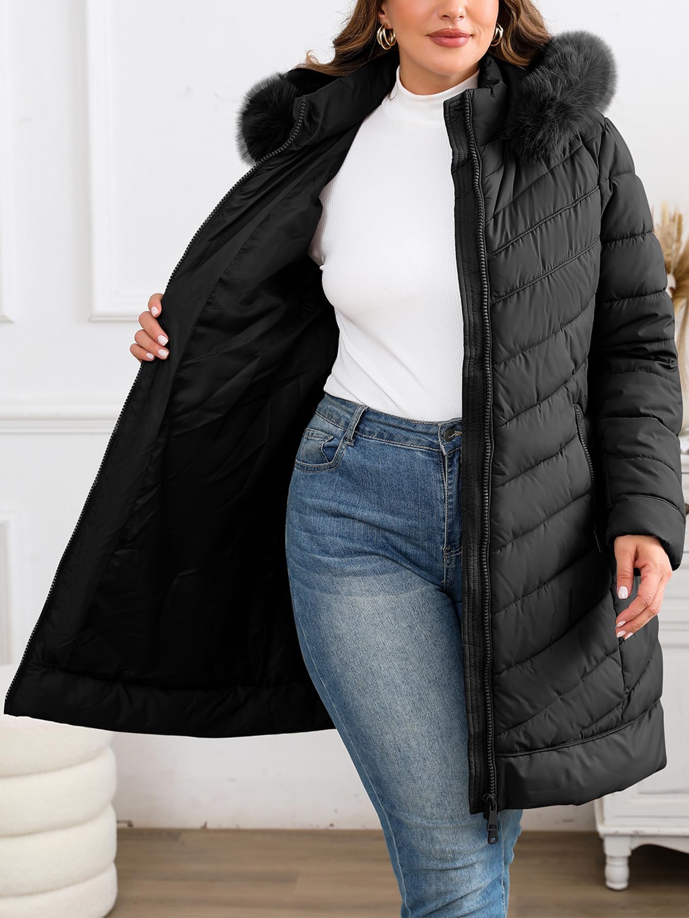 Geschallino Piumini da donna taglie forti Abbigliamento invernale trapuntato Cappotto con cappuccio e tasche