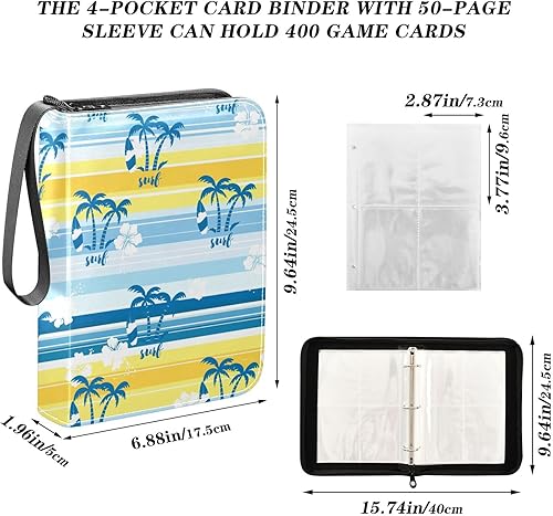 Miniatura 3 de Summer with Windsurf Card Binder with 50 Removable Page Sleeves PU Leather Collectible Trading Card Albums Book with Zipper for Games Card,Baseball