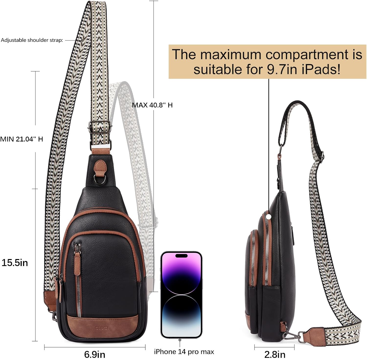 CLUCI Crossbody Bags for Women Men,Leather Sling Bag Cross Body Backpack for Woman Gifts for Women Birthday Unique - Image 4