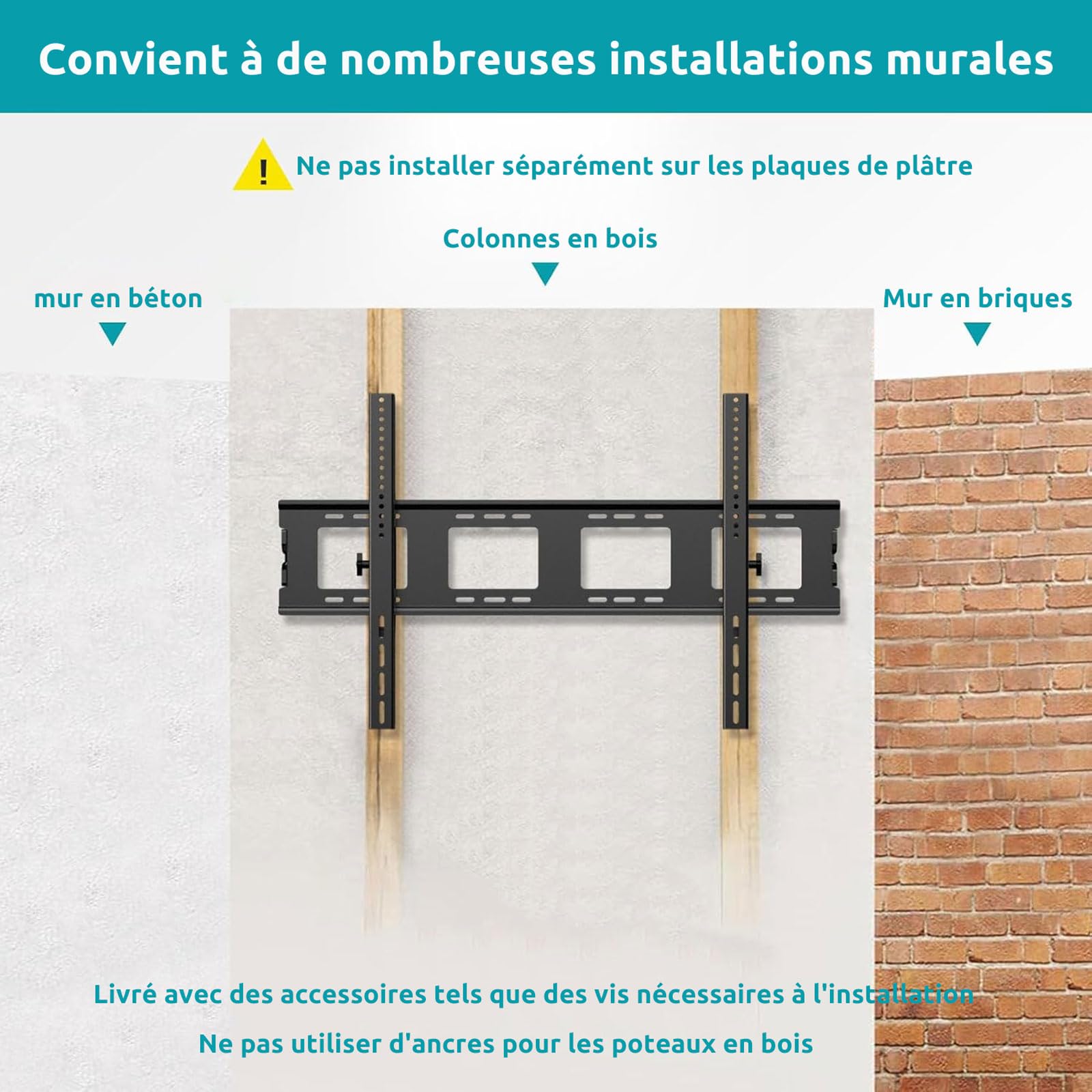 Support Mural TV Universel Grande Taille Lourde pour écrans 50-120",Jusqu'à 120kg,Fixation Murale TV Inclinable Max VESA 900x600 mm,Accroche TV Mural 70 75 80 85 86 90 98 100 110 Pouces