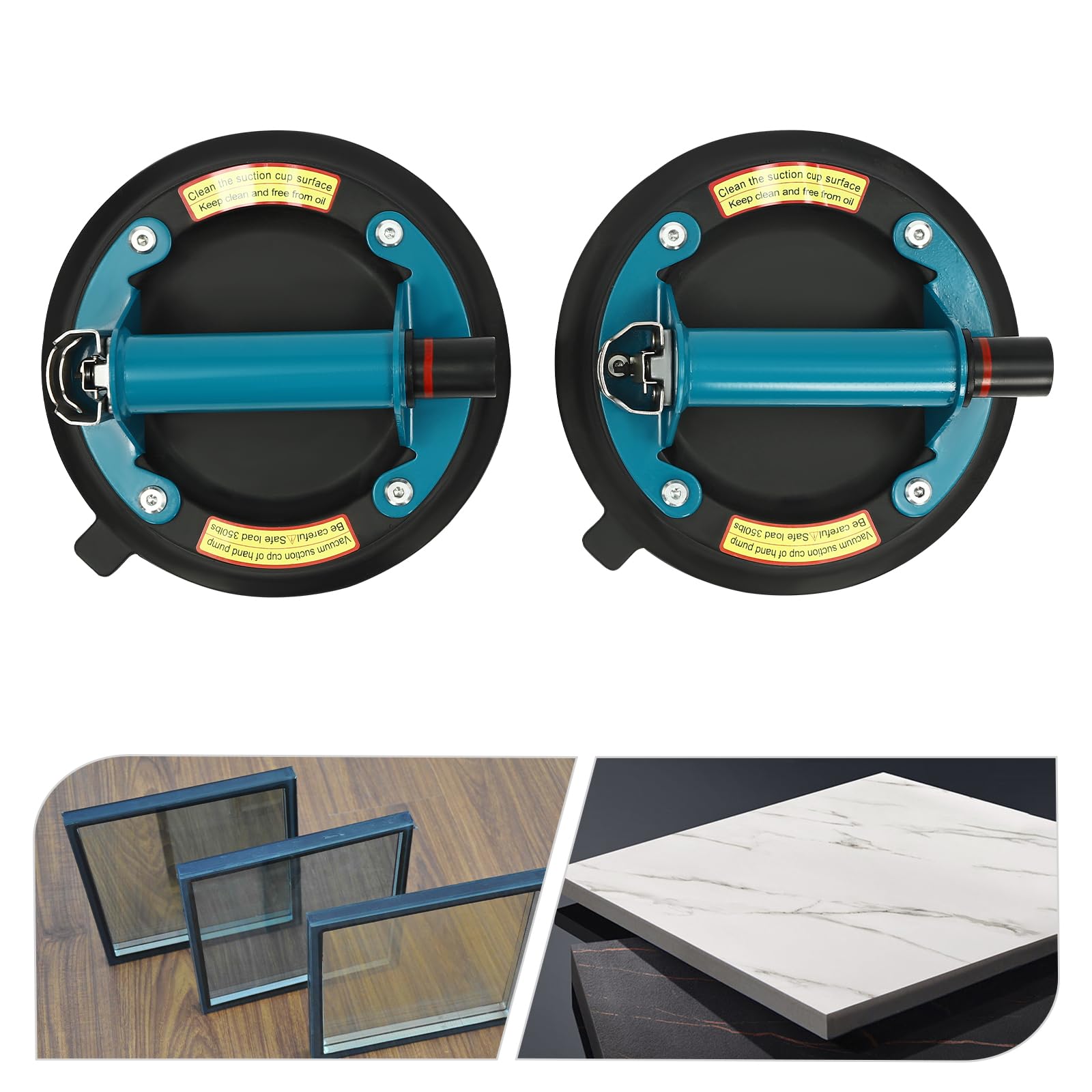 8-inch Rubber Glass Suction Cup,Blue Heavy Duty Vacuum Lifter,Powerful Industrial Glass Sucker with Adjustable Handle for Moving Glass/Windshield/Window/Tiles/Mirror/Granite (Blue 8inch)