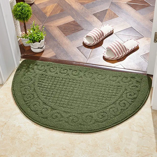 Tapis de Porte Demi-Rond Antidérapant Lavable pour Entrée et Cuisine, Vert 48x78cm