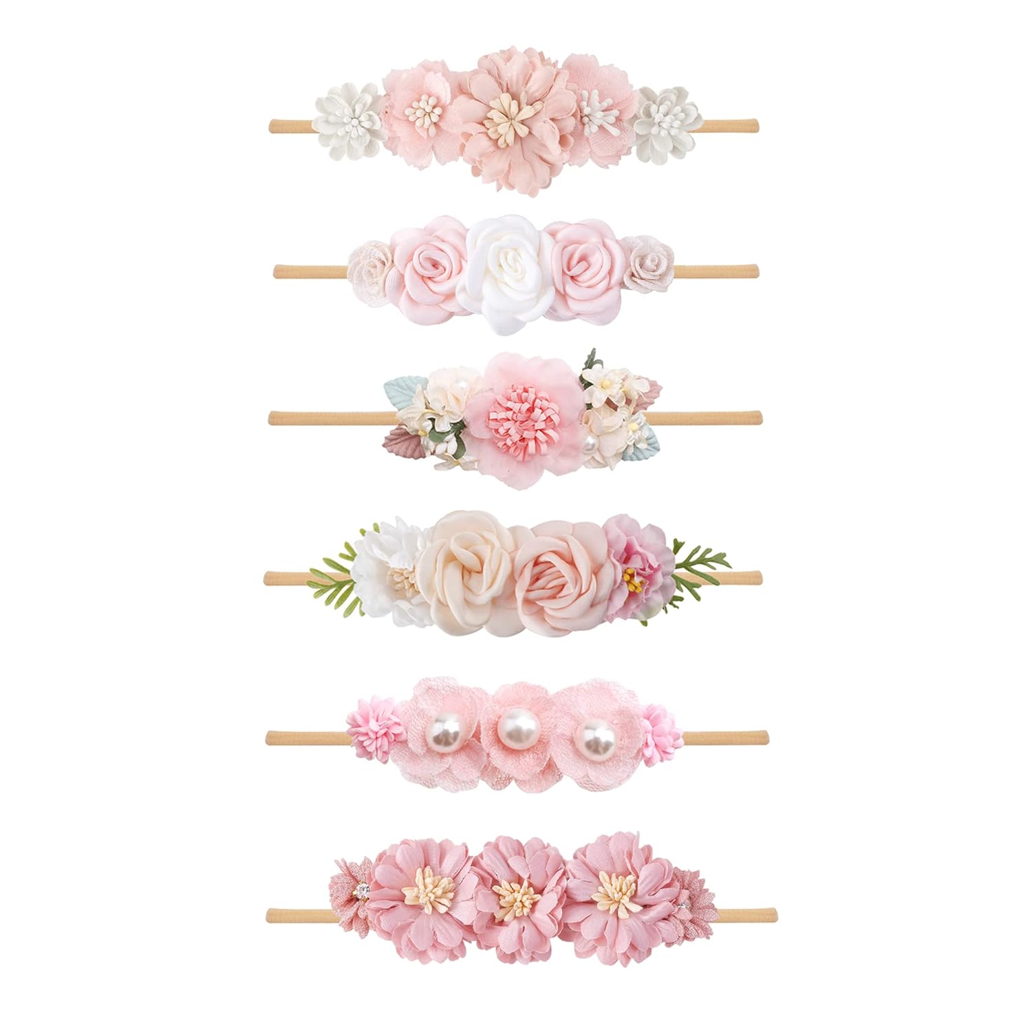 Baby Girl Flower Headband 6 PCS Elastic Hairbands Handmade Nylon Bows Headbands Chic Floral Hair Accessories Kids Gifts for Newborn Infant Toddlers - Image 2