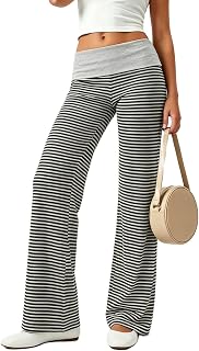 NZNDSHD Fold Over Yoga Pants for Women Low Rise Flare Sweatpants | Gray Fold Over Pants, Striped Leggings, Fold over Sweatpants​, Grey Foldover Pants, Black Fold Over Pants, Lounge Pants