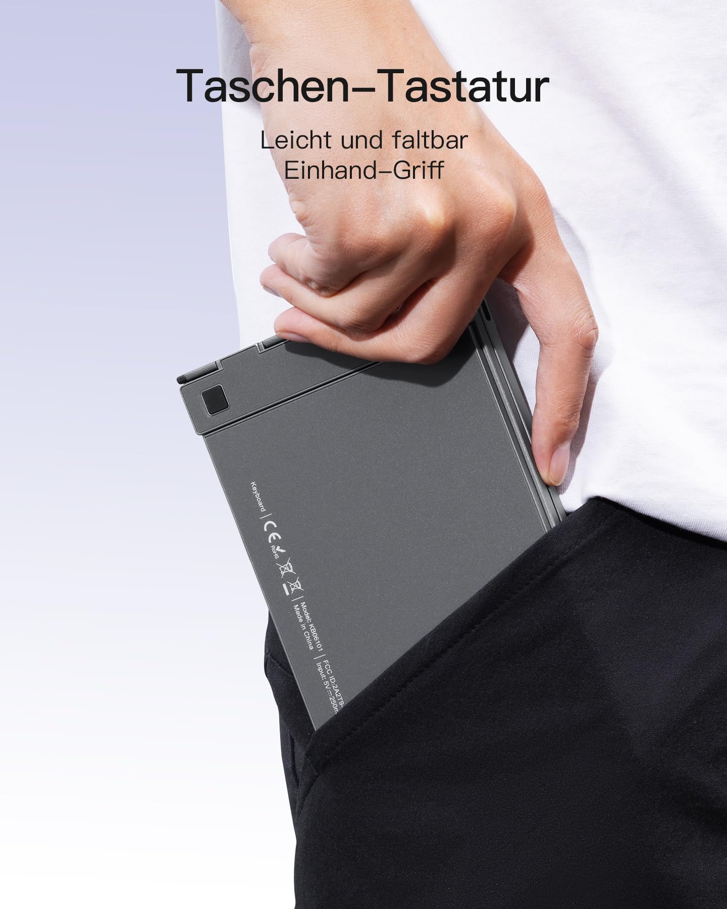 Inateck Faltbare Mini Tastatur, KI-Funktion mit Touchpad,3 Bluetooth-Kanälen, kompatibel mit iPadOS Android, Windows, QWERTZ, KB06101