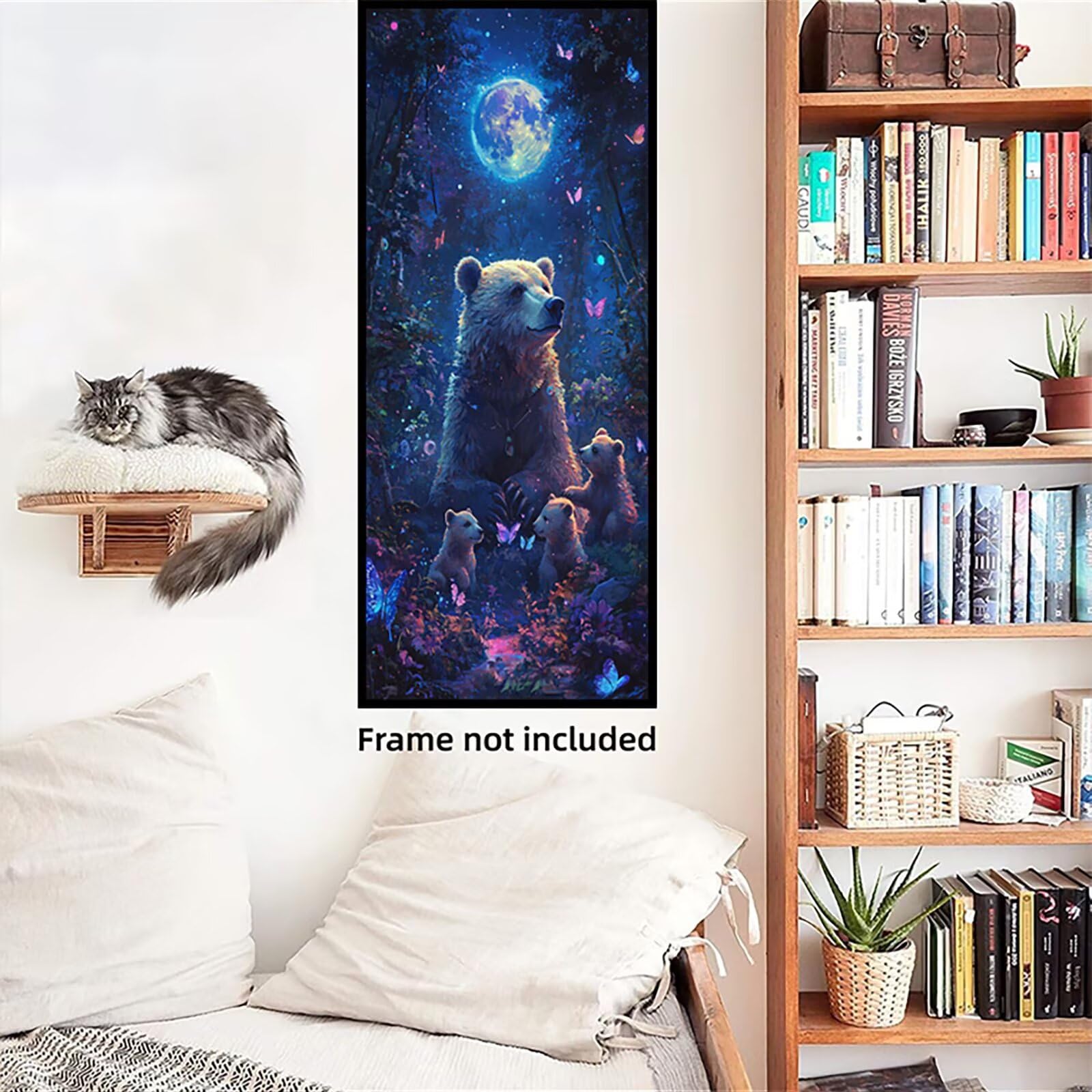 Malen Nach Zahlen 50x150cm Leinwand Bärenfamilie Malen Nach Zahlen Erwachsene mit Ohne Rahmen, DIY Kreativ Set für Erwachsene mit Pinseln und Acrylfarbe, Zimmer Deko Mond Landschaft Geschenk, P0M-434