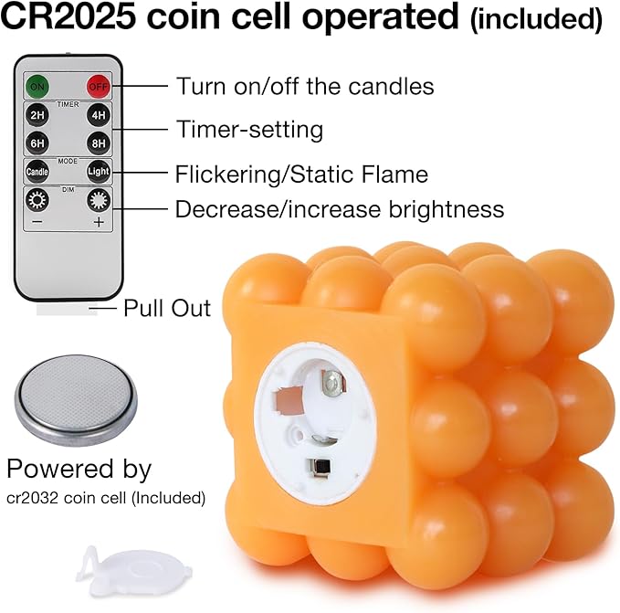 duduta duduta Orange Flameless Candle with Remote, Thanksgiving Fall LED Candles, Square Bubble Candle Battery Operated Φ 3" H 3" photo 3