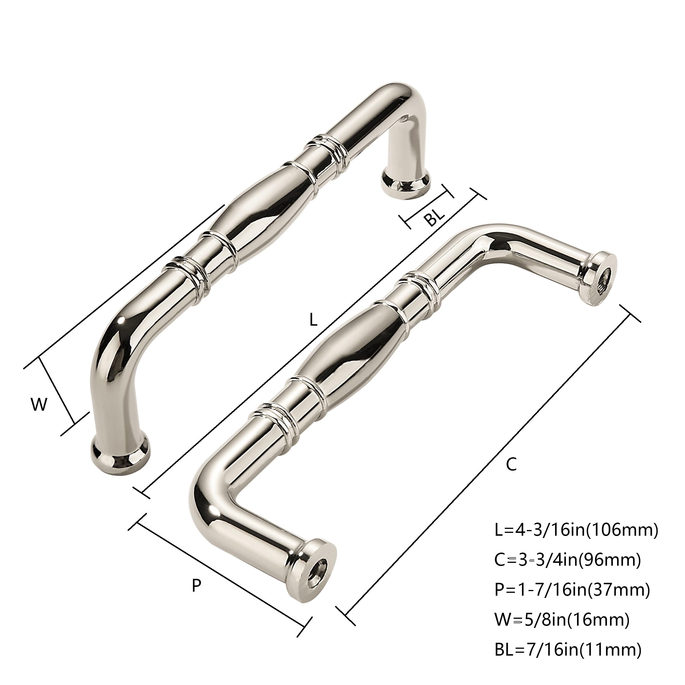 khtumeware Paquete de 10 tiradores de gabinete de níquel pulido de 3-3/4 pulgadas (96 mm) tiradores de cajones de cocina para cajones de aparador