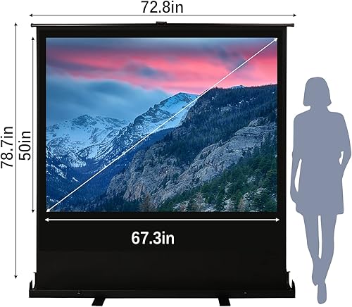 MYOYAY Pantalla de proyector manual de 84 pulgadas 43 4K HD de pie, pantallas de proyección de video portátil y retráctil, pantallas de película
