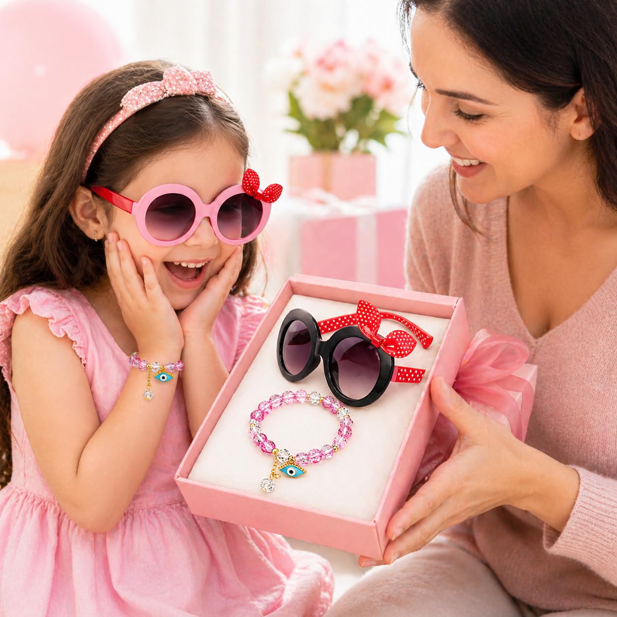 Zynic Sunglasses For Kids Girls | Cute Sunglasses & Bracelet Gift Set for Girls | Stylish Kids Gift Combo, Cooling Glasses | UV 400 Protection Goggles For Kids | Outdoor Shades for Baby Girls 1