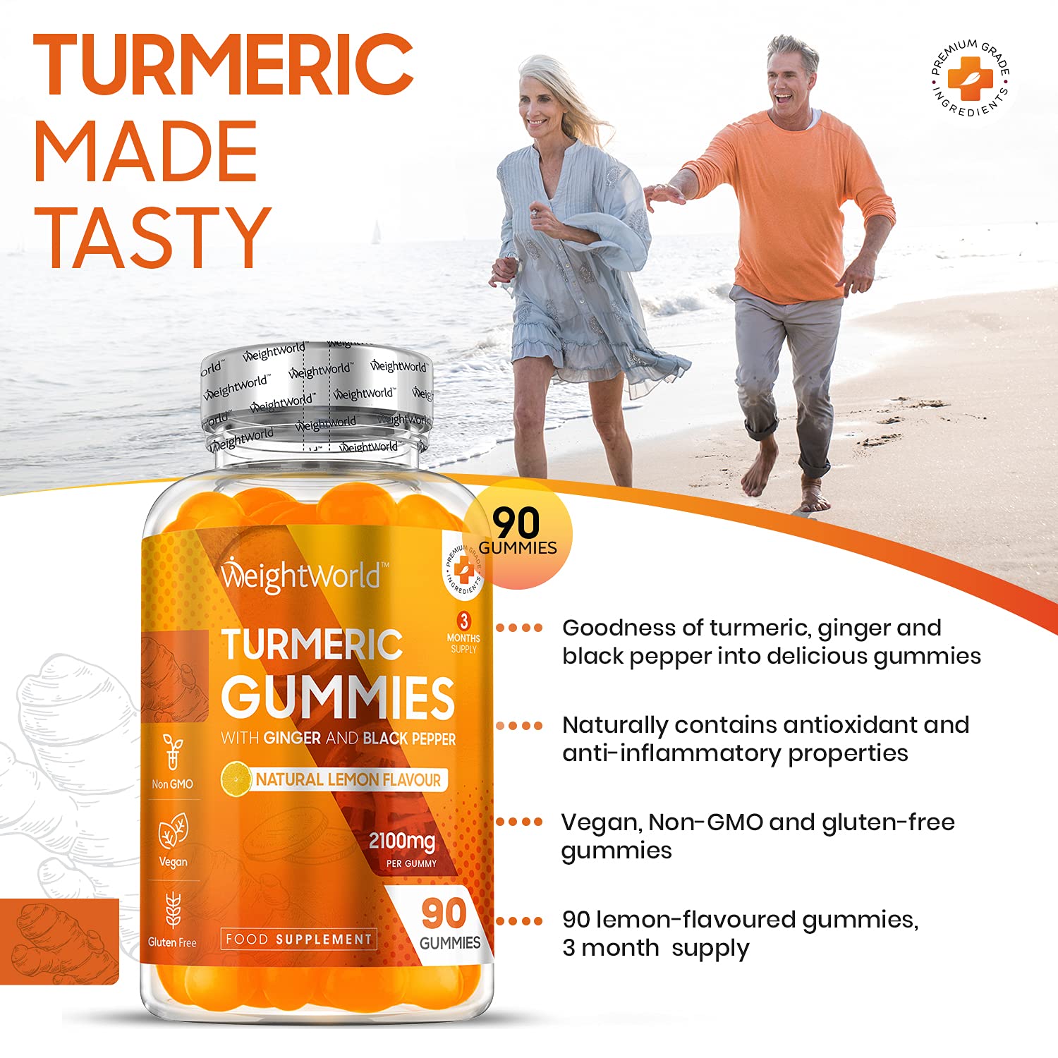 Buy Turmeric Gummies with Ginger & Black Pepper 90 Natural Lemon