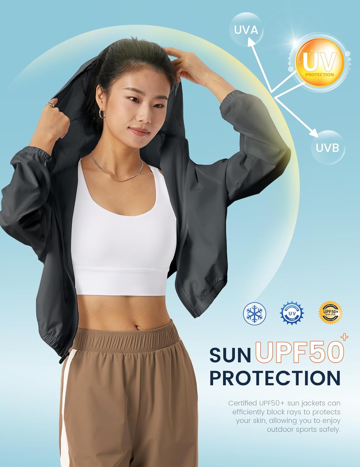 Wyeysyt Women's UPF 50+ UV Sun Protection Cropped Jackets Athletic Running Workout Zip Up Hoodie Outdoor Jackets - Image 4