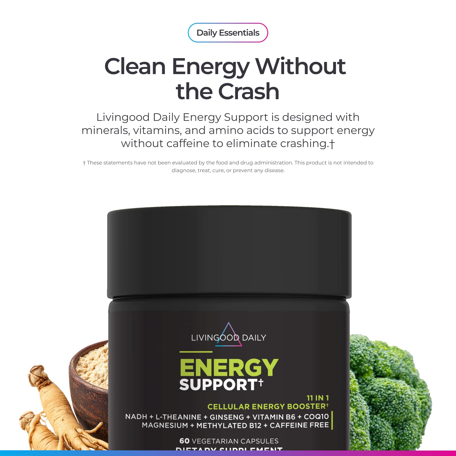 Livingood Daily Energy Support Supplement, Caffeine Free, 60 Capsules — Amazon image 3