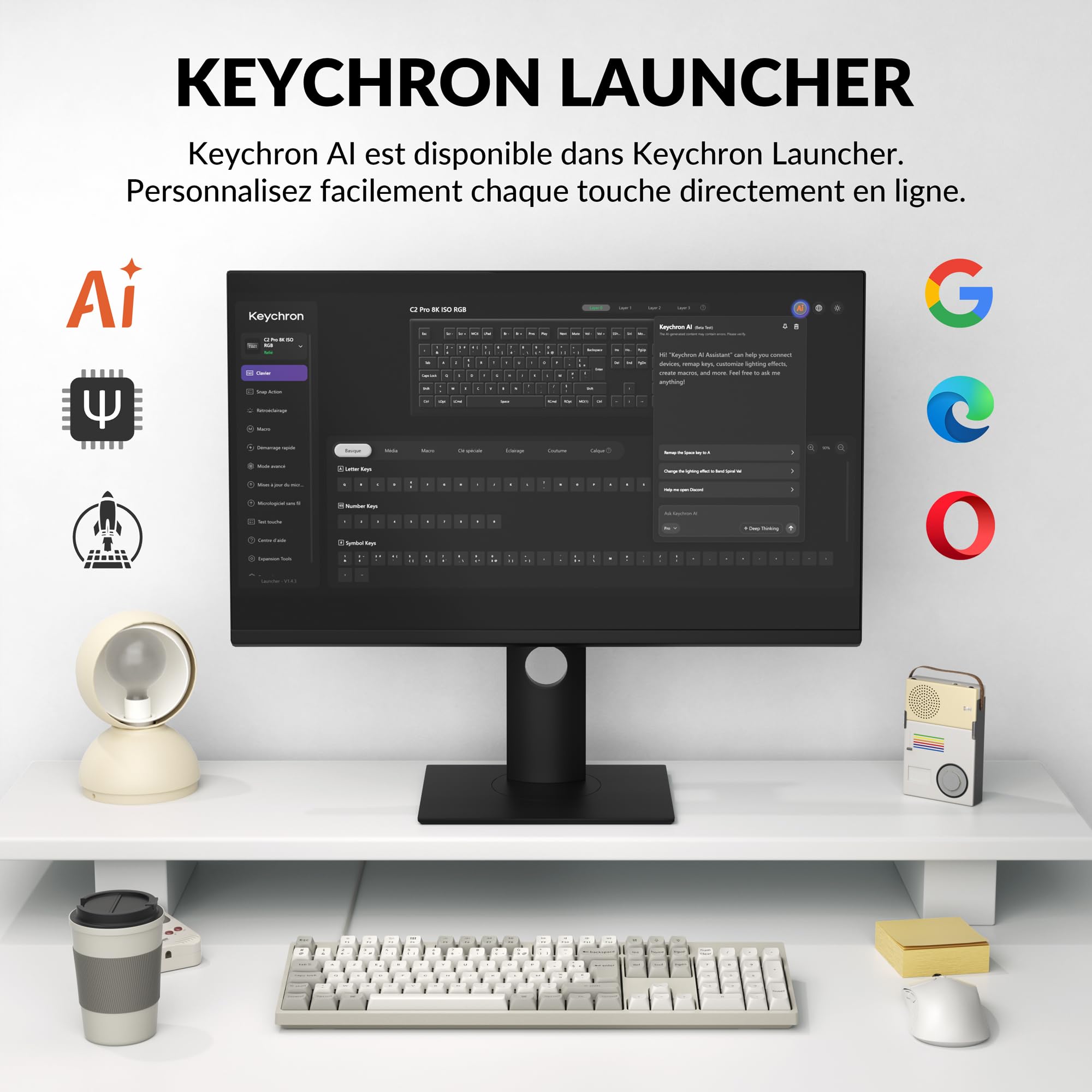 Keychron C2 Pro 8K Clavier Mécanique Filaire AZERTY, Interrupteurs Marron