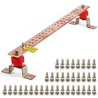24" Heavy-Duty Copper Bus Bar, Ground Bar Kit, 36 x 0.28 Holes with 2X2 Standoff Insulators Made from UL Recognized Material,2500V