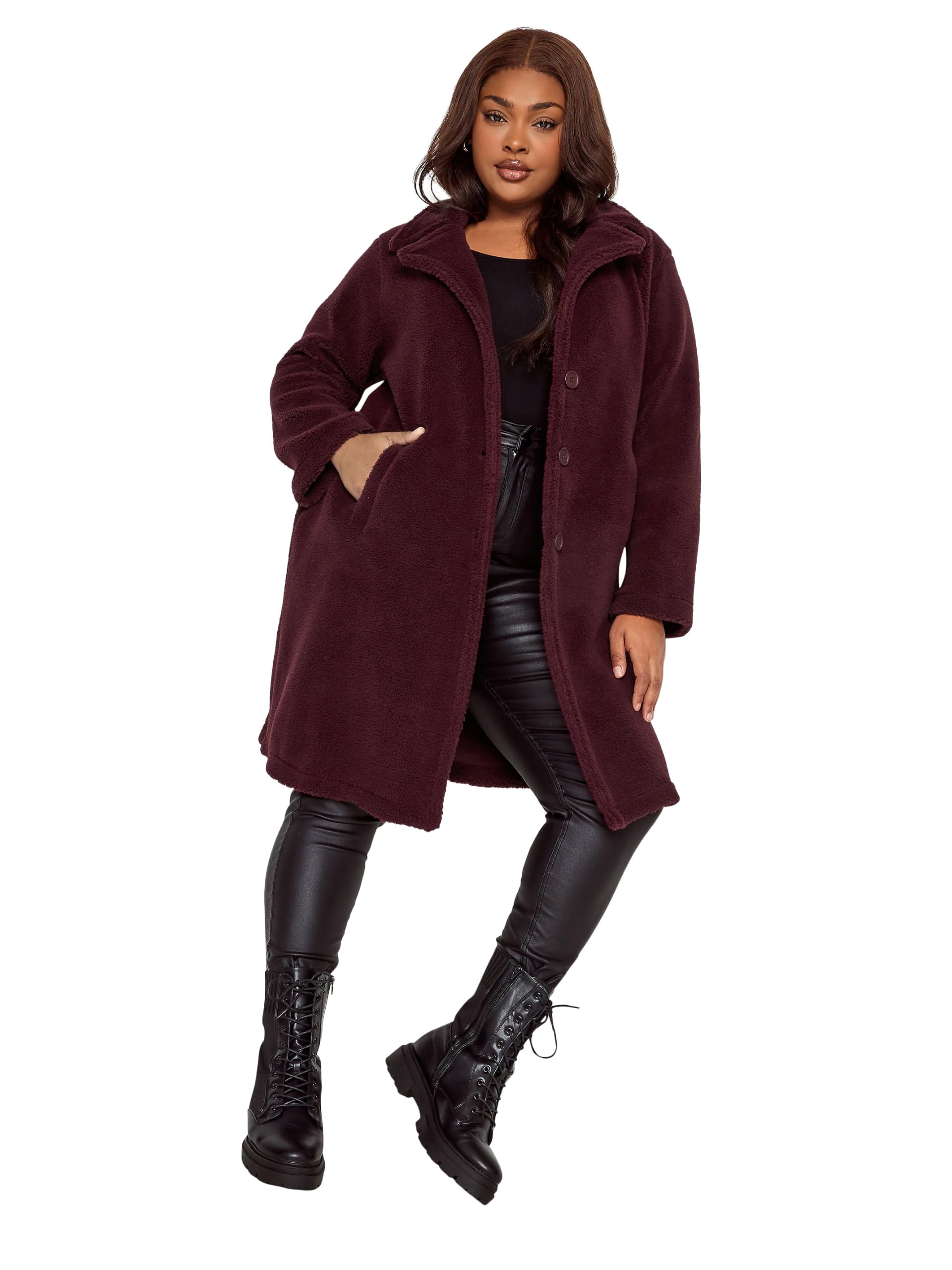 Yours Women's Red Curve Dark Faux Fur Coat - Plus Size Curve