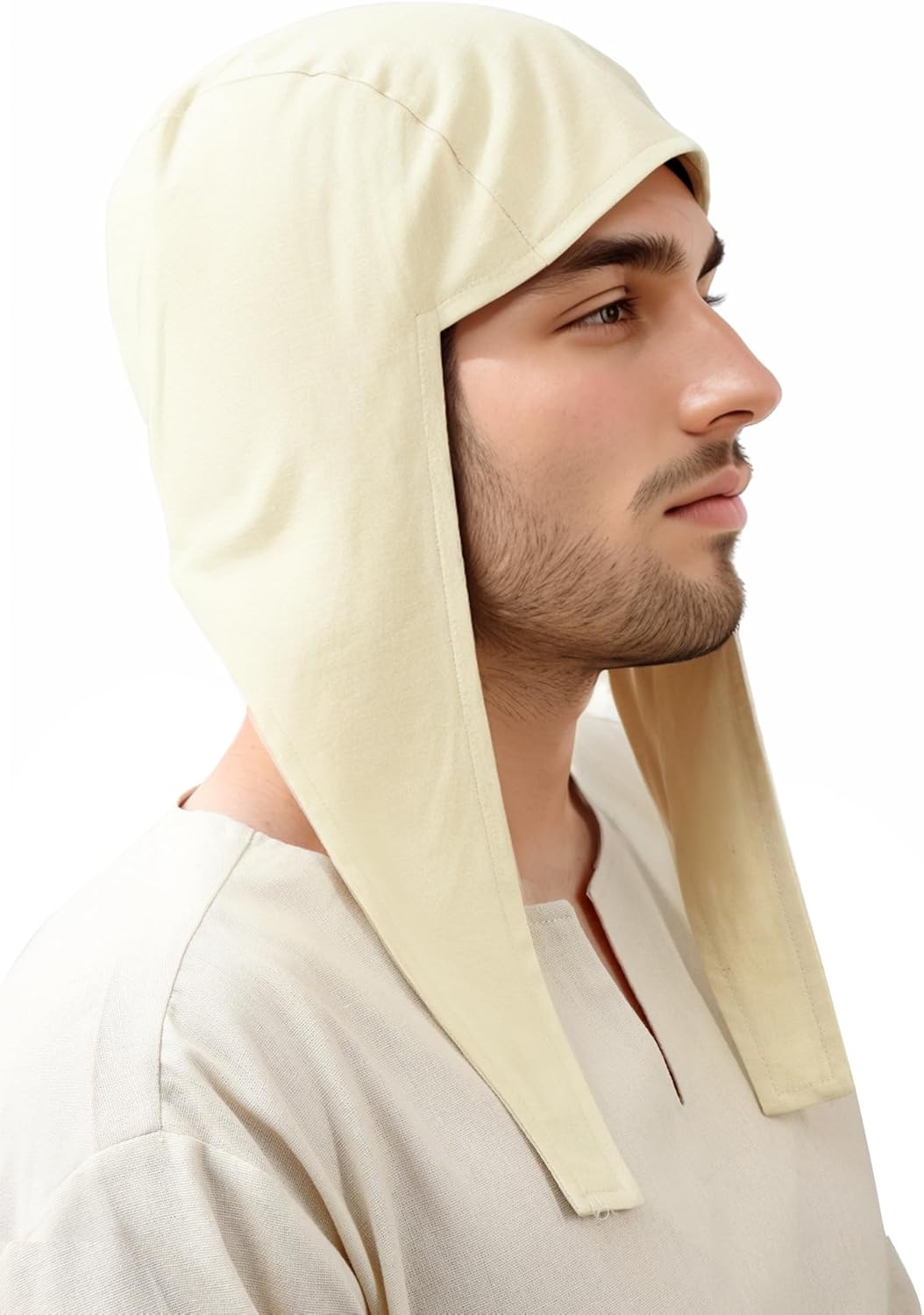 PROCOS Medieval Coif Cap Linen Hats Bonnet with Ear Flaps Victorian Mens Costume Cosplay Accessory - Image 4