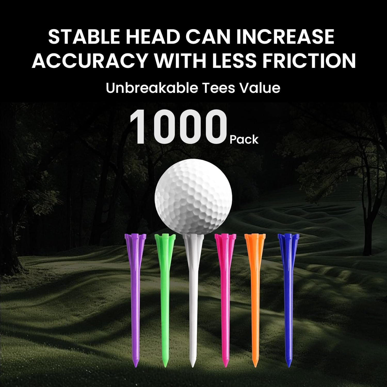 FINGER TEN Golf Tees Plastic Unbreakable Easy to Find Bulk Value 200/500/1000 Count, 2 3/4 3 1/4 Inch Stable Tee Driving Range Reduce Friction, Green Red White USA Flag Practice