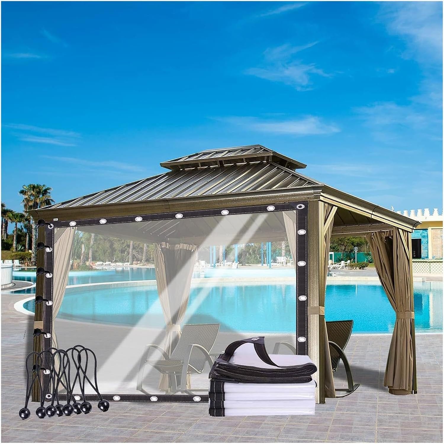 Gazebo Side Panels Transparent Waterproof Tarpaulin 0.12mm with Eyelets Clear Tarp Curtains for Pergola, Porch,01,500x450cm/16x15ft
