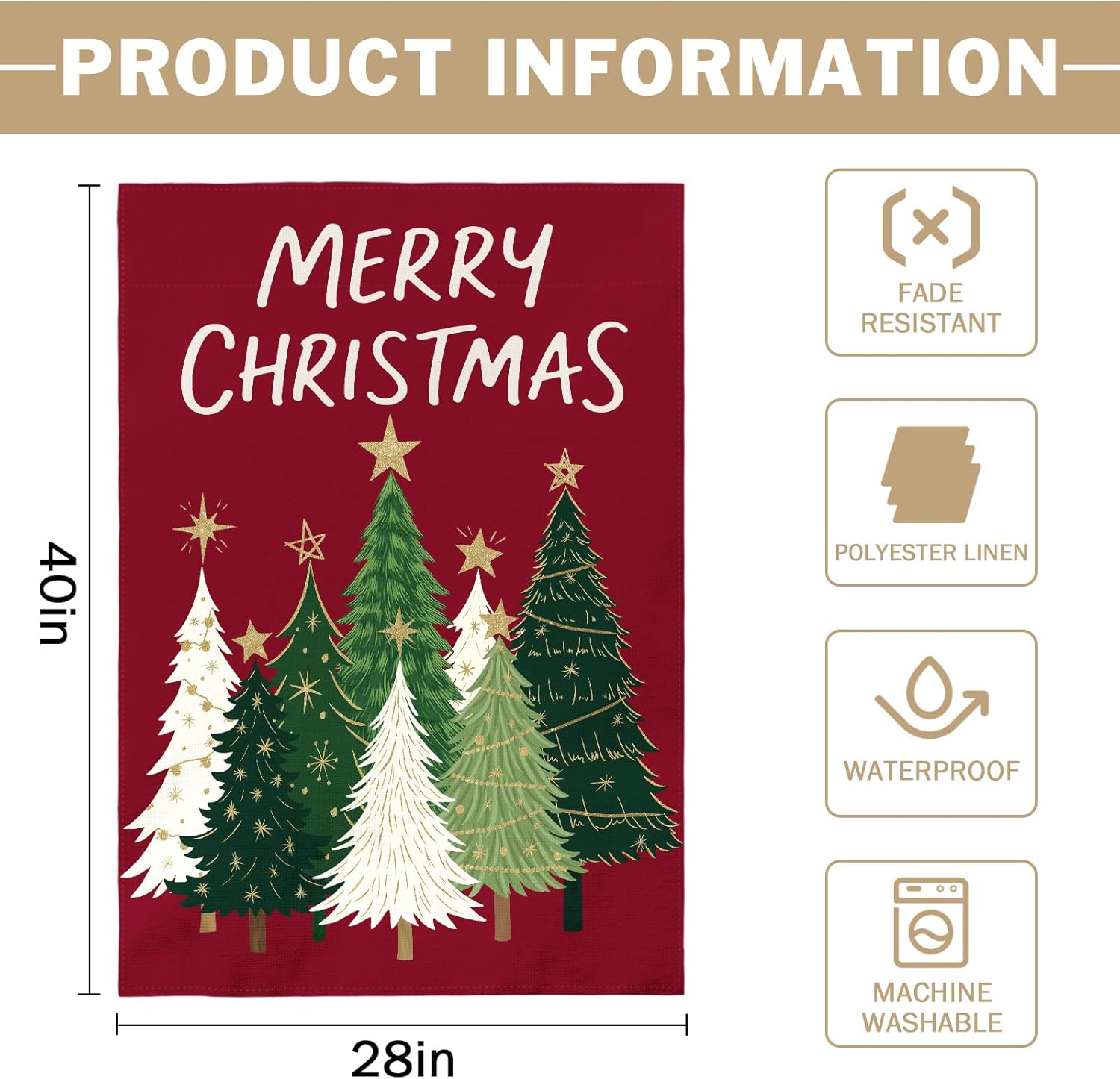 Merry Christmas House Flag 28x40 Inch Dark Red Green Xmas Tree Holiday Winter Decorative Garden Flags for Outside Double Sided Seasonal Outdoor Home Farmhouse Decoration Porch Yard New Year Decor - Image 5