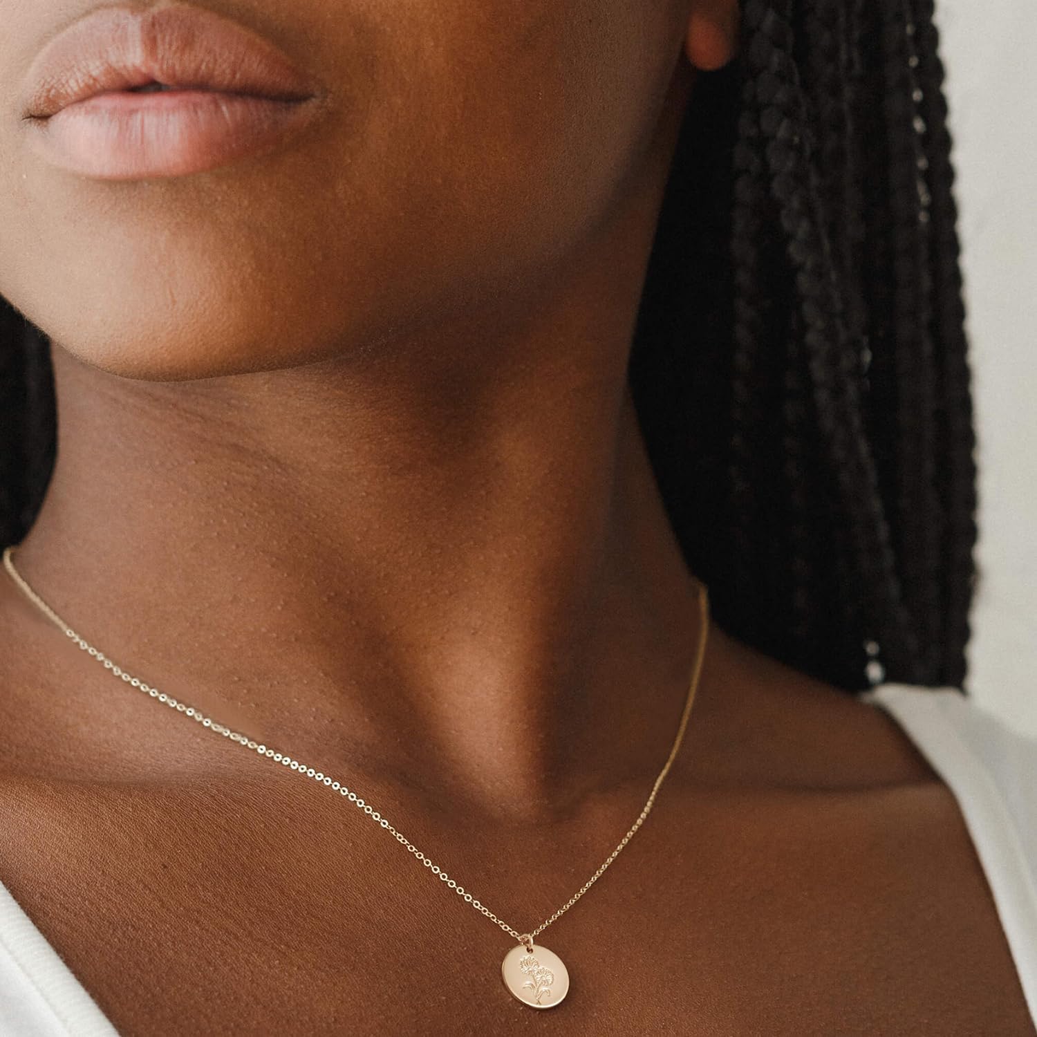 MYEARS Women Birth Flower Necklace Gold Coin Engraved Disc 12 Month Flower Bouquet Pendant 14K Gold Plated Dainty Chain Personalized Floral Jewelry Birthday Gift - Image 4
